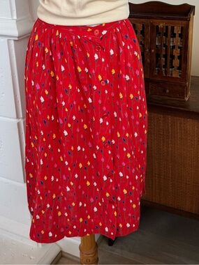 breckenridge Red Floral Print Midi Skirt